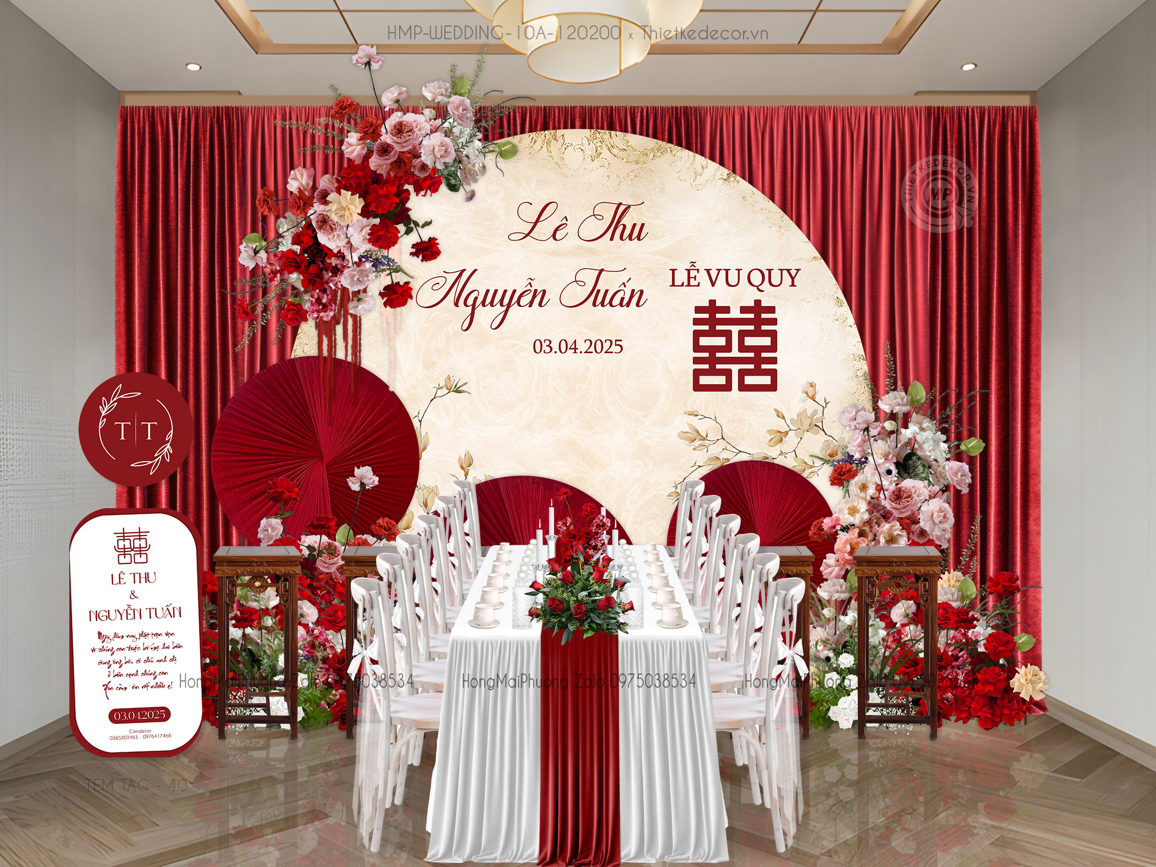 Gia tiên backdrop tròn Vintage kèm tem nước và tag bàn